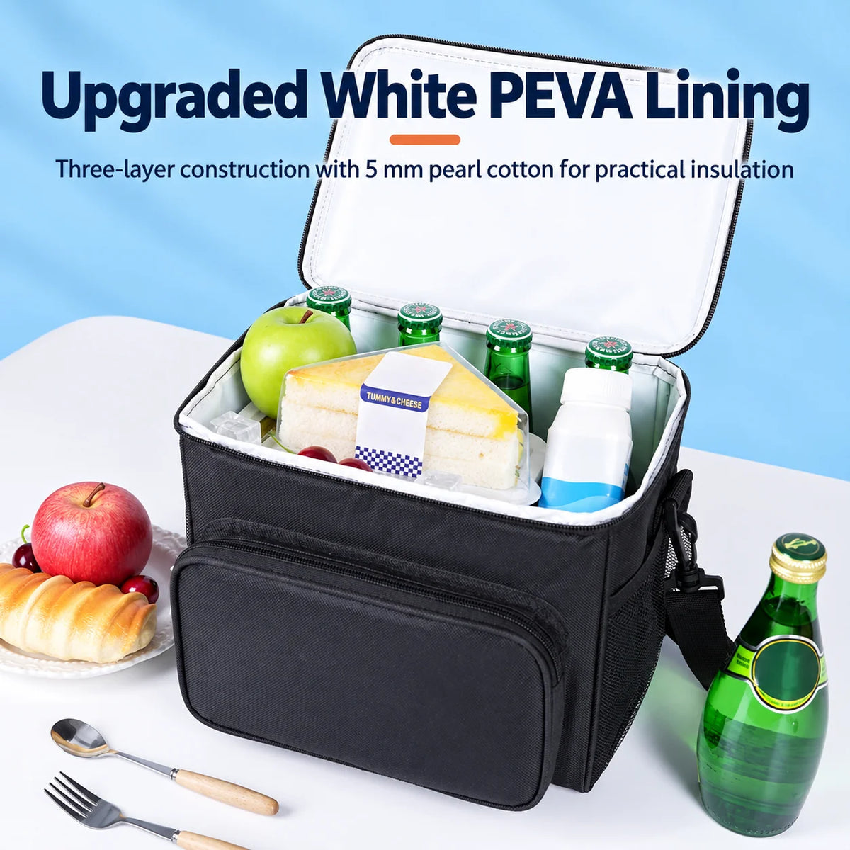 Lunch Cooler Bag Insulated Wipe-Clean Lining Removable Shoulder Strap
