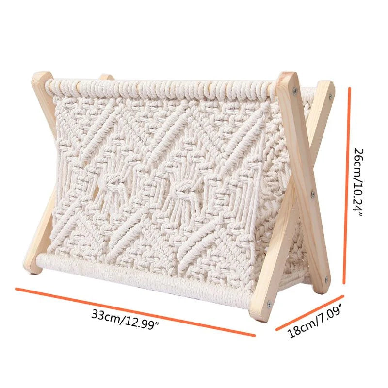 Magazine Holder Foldable Cotton and Wood Tabletop Storage