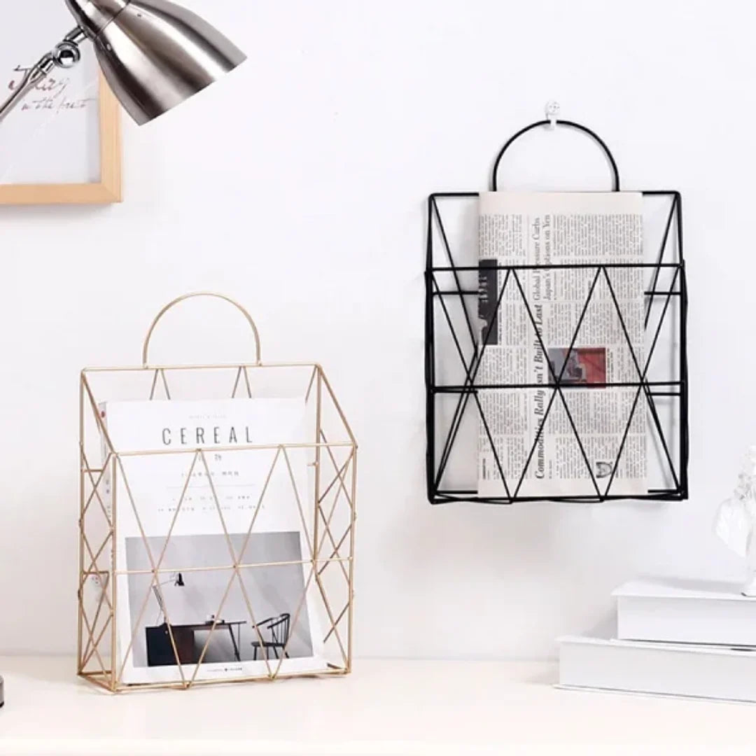 Magazine Organizer Wall-Mounted Stainless Steel Gold Finish