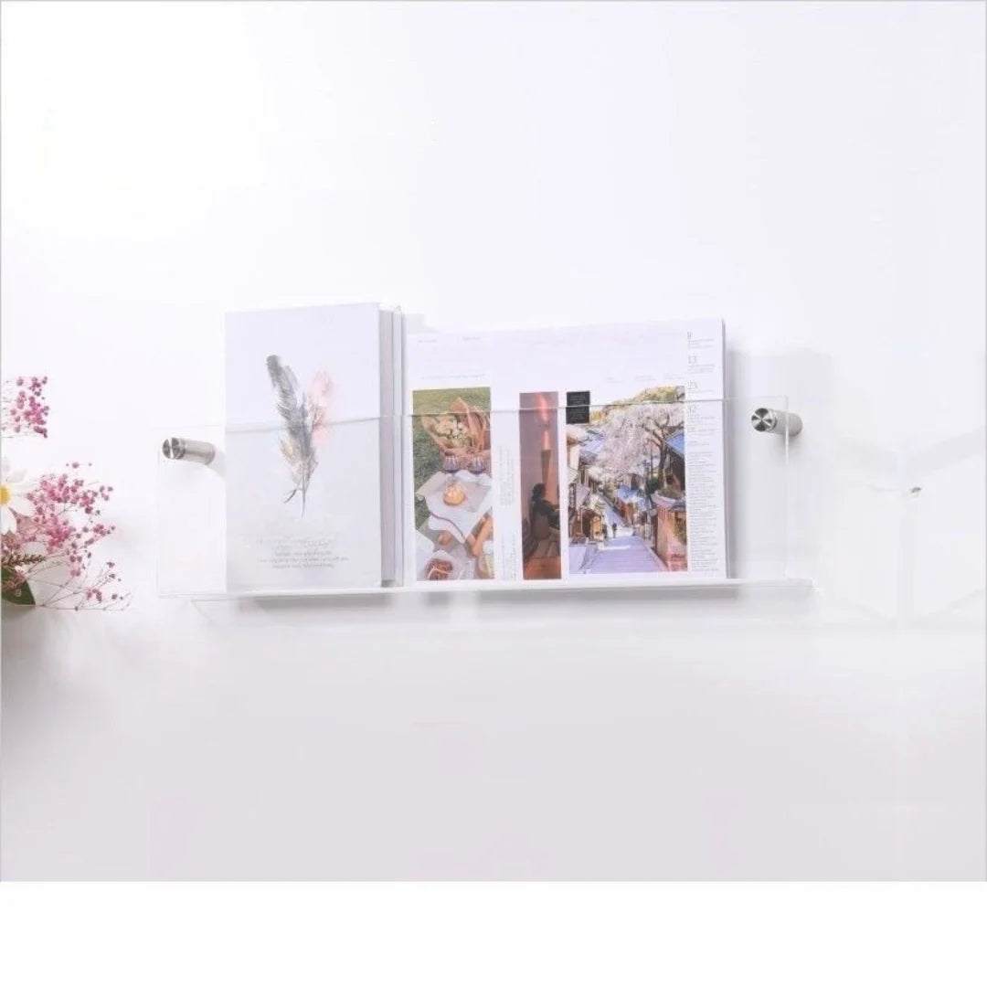 Magazine Shelf Wall-Mounted Clear Acrylic Space-Saving