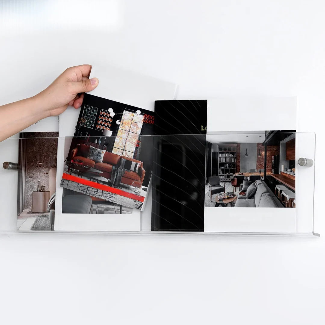 Magazine Shelf Wall-Mounted Clear Acrylic Space-Saving