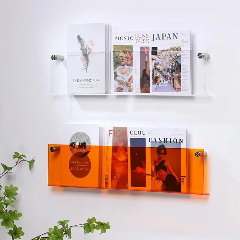 Magazine Shelf Wall-Mounted Clear Acrylic Space-Saving