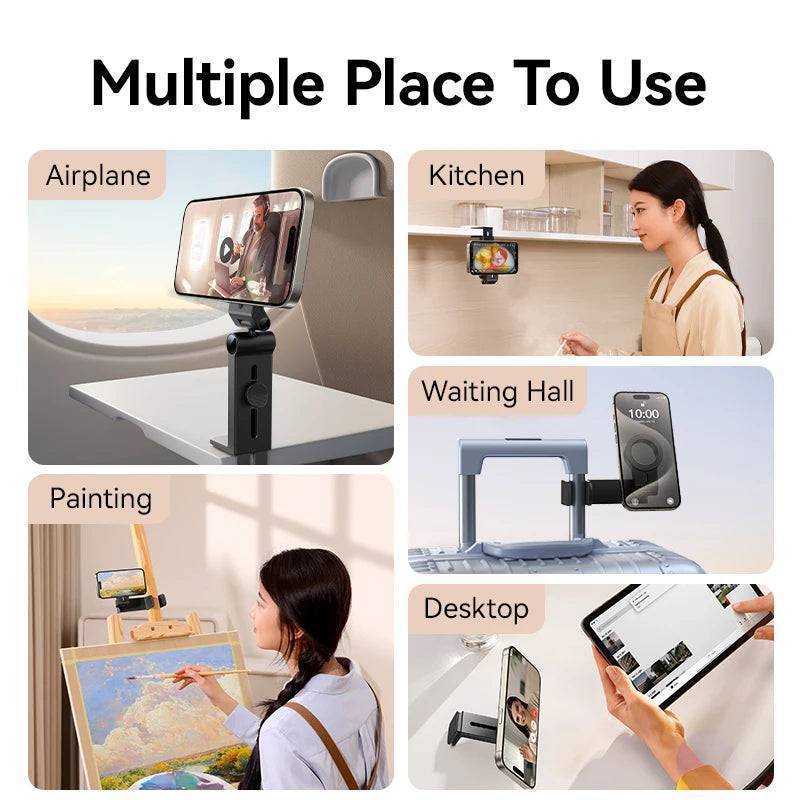 Magnetic Phone Holder 360° Rotating Spring-Loaded Clamp