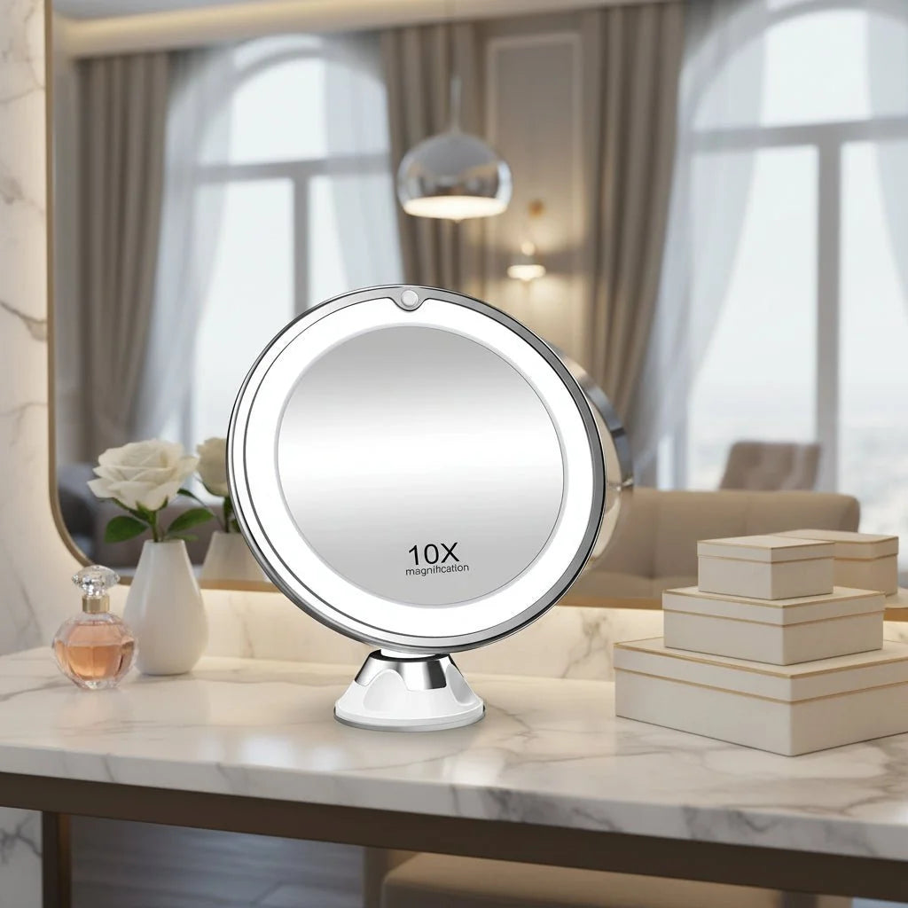 Makeup Mirror 10x Magnification Adjustable LED Portable Design