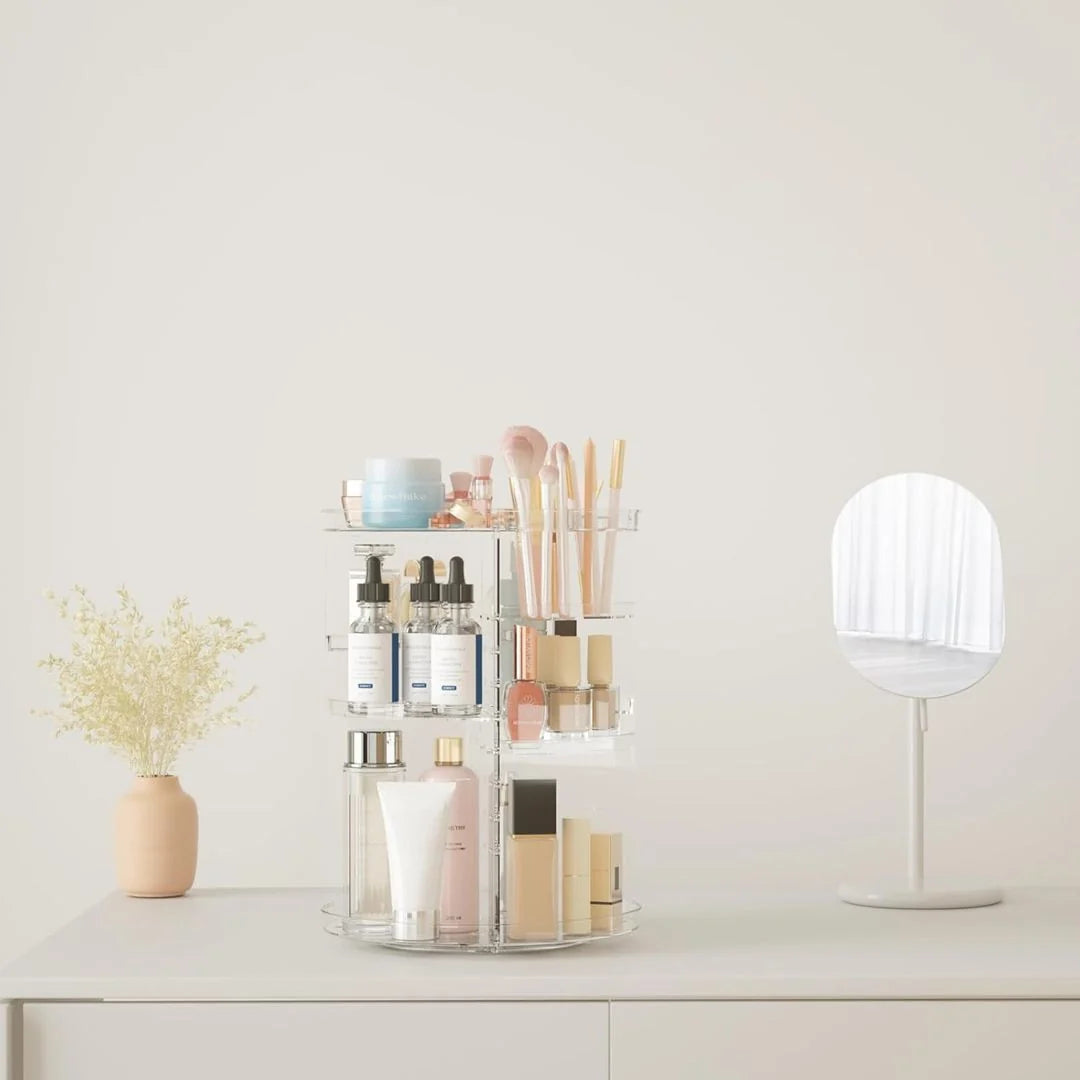 Makeup Organizer 360° Rotating & Adjustable Shelves