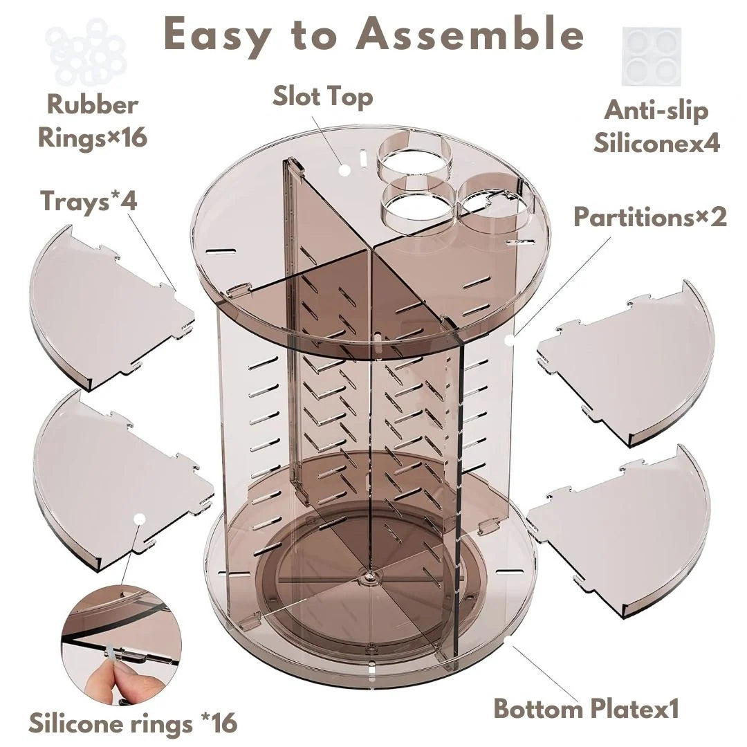Makeup Organizer 360° Rotating Adjustable Shelves & Lipstick Slots