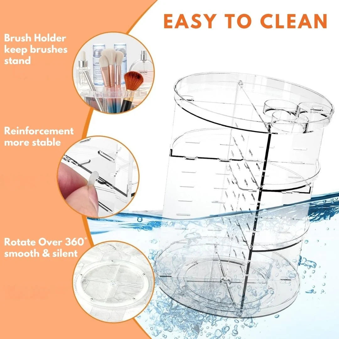 Makeup Organizer 360° Rotating Adjustable Shelves & Lipstick Slots