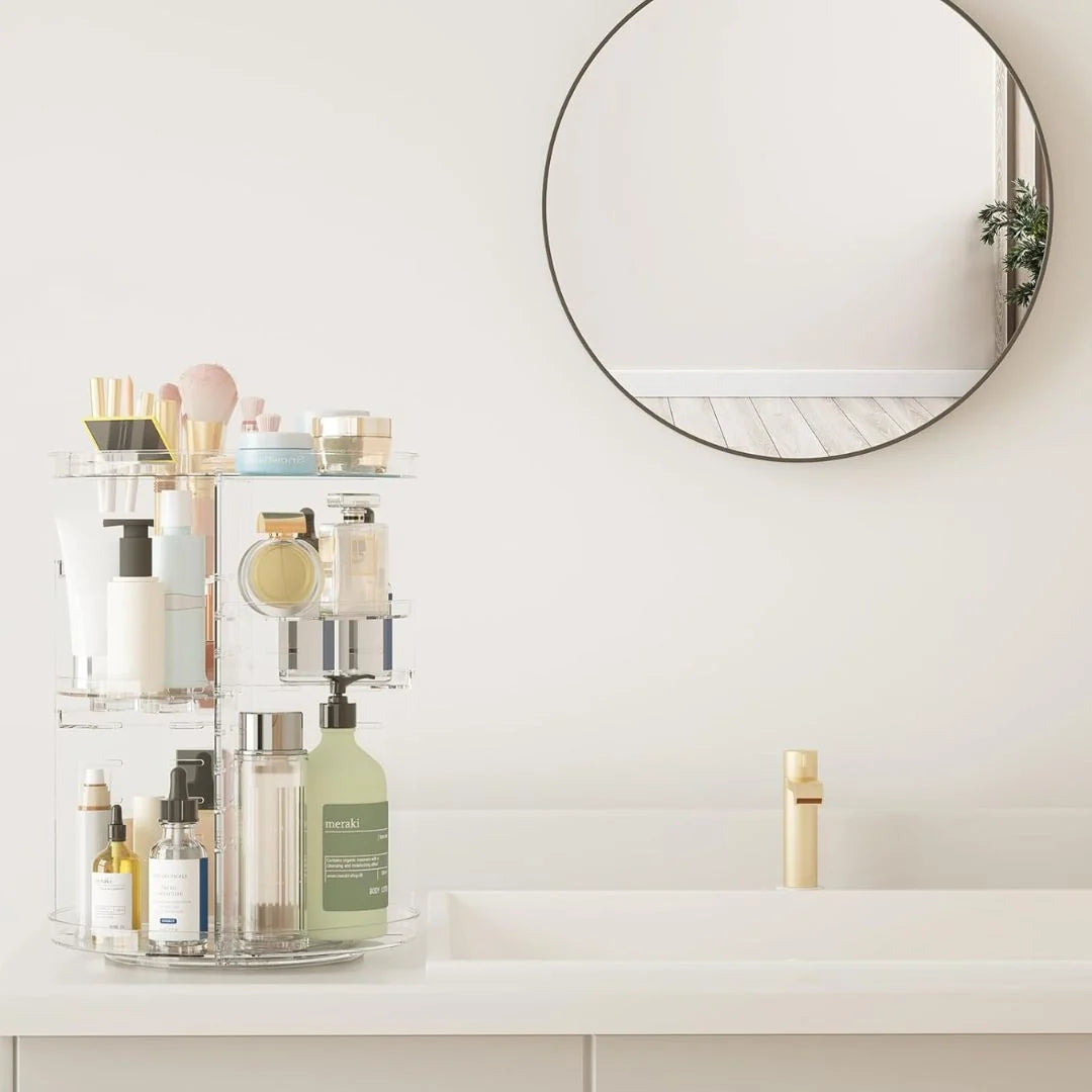 Makeup Organizer 360° Rotating Adjustable Shelves & Non-Slip Base