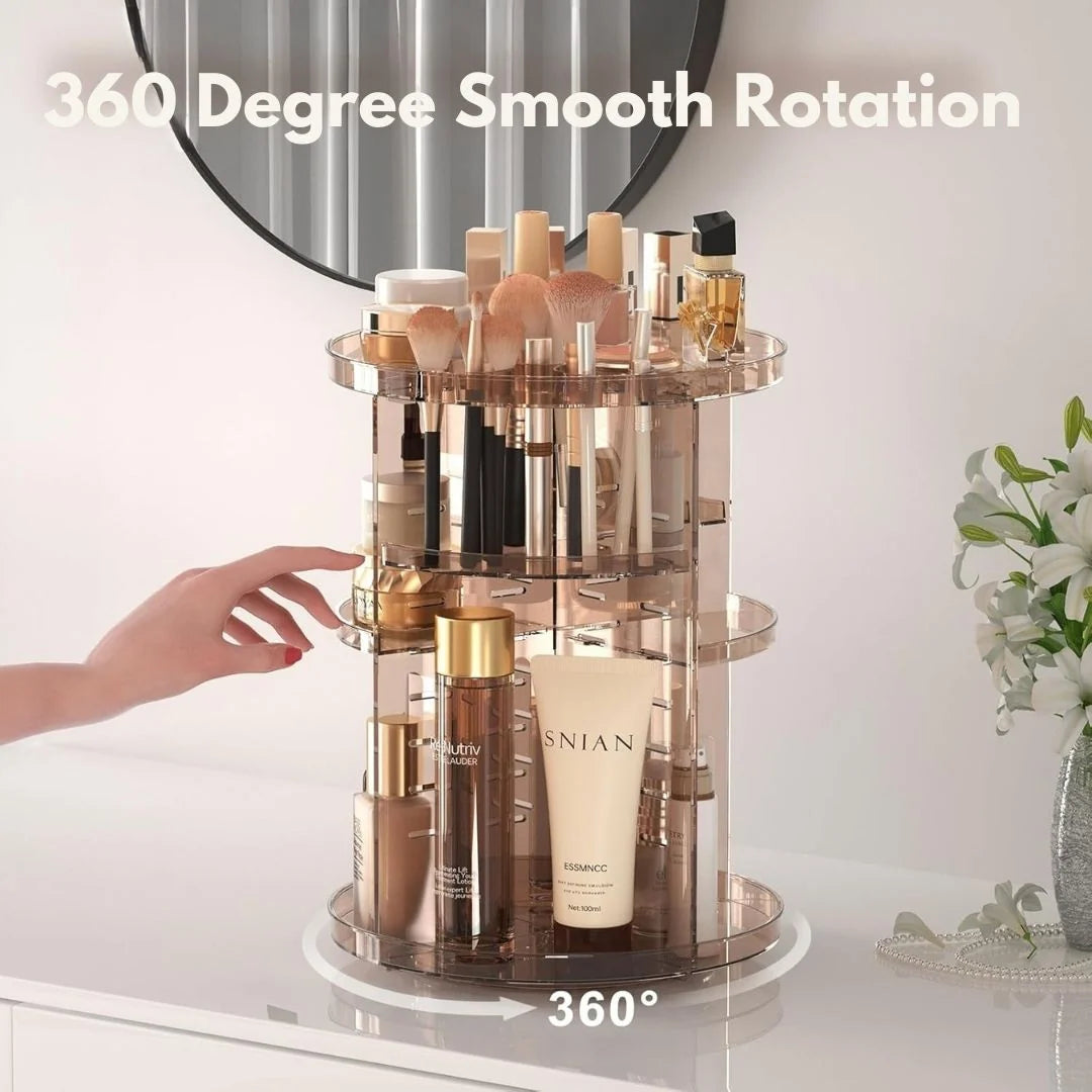 Makeup Organizer 360° Rotating Adjustable Shelves & Non-Slip Base