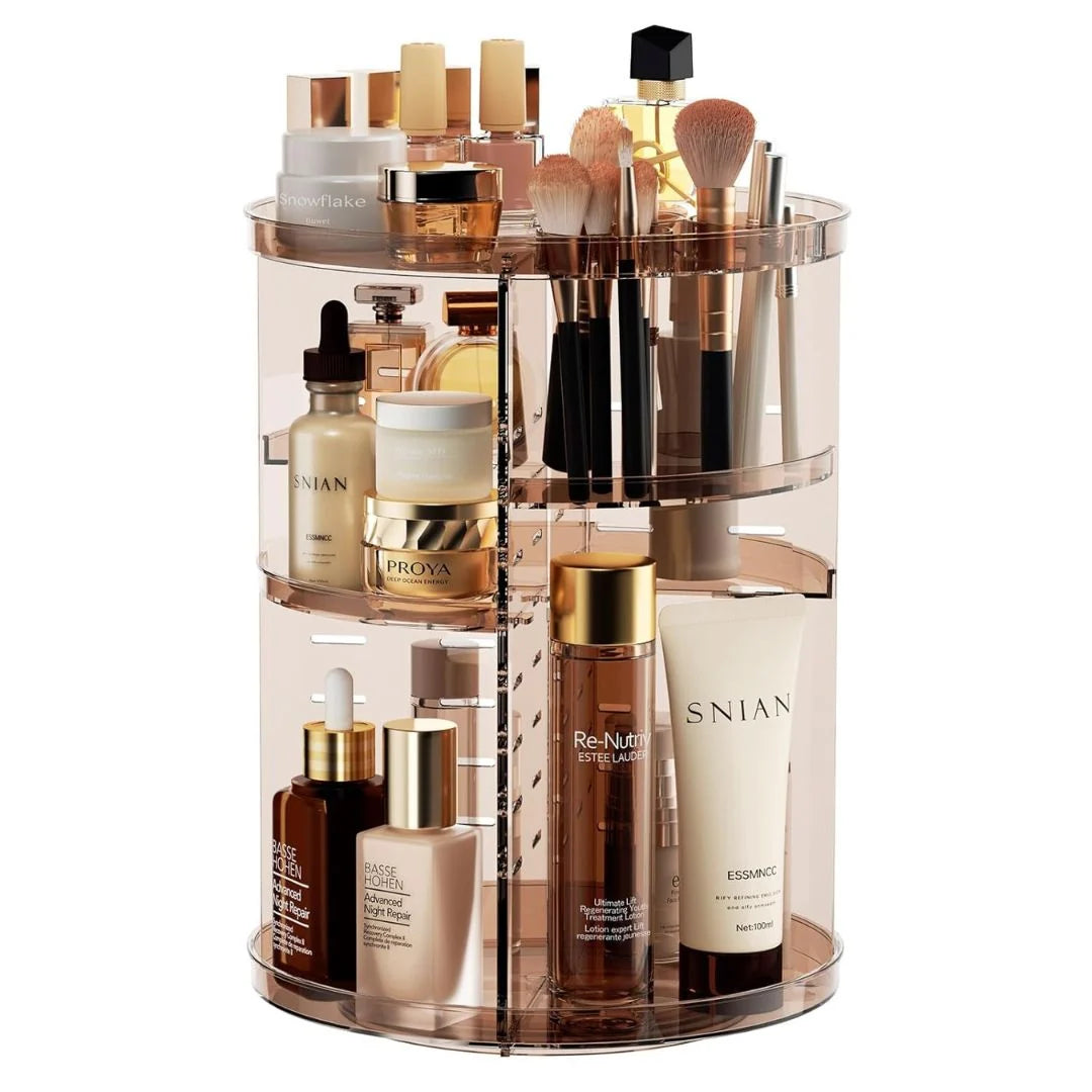 Makeup Organizer 360° Rotating & Adjustable Shelves Non-Slip Base