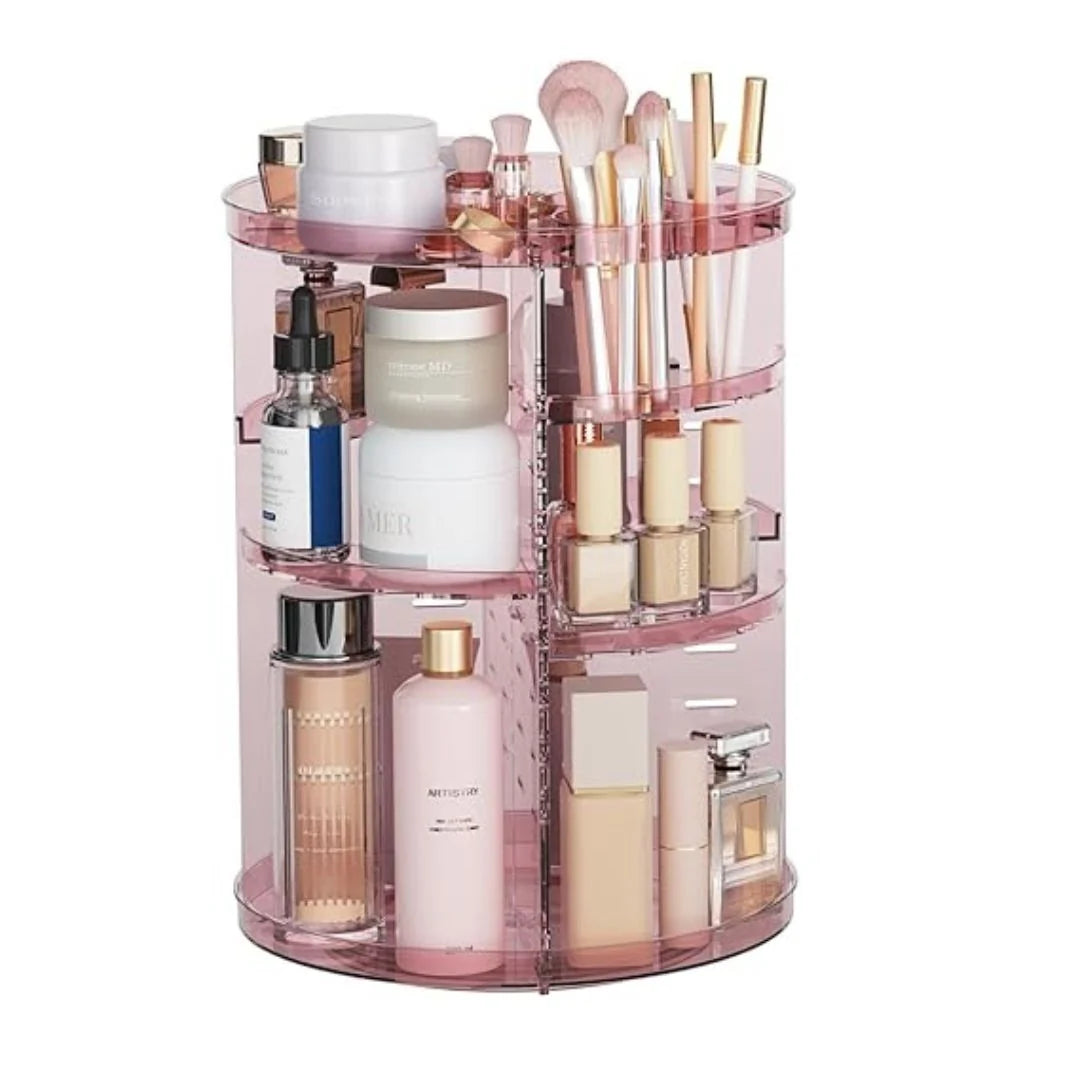 Makeup Organizer 360° Rotating & Adjustable Shelves Non-Slip Base