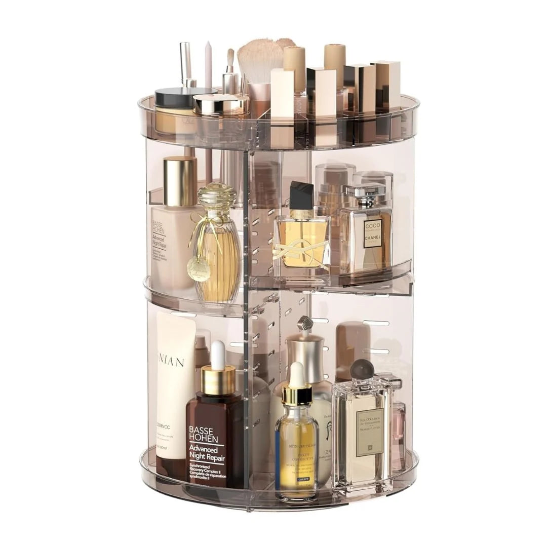 Makeup Organizer 360° Rotating Adjustable Shelves & Non-Slip Base