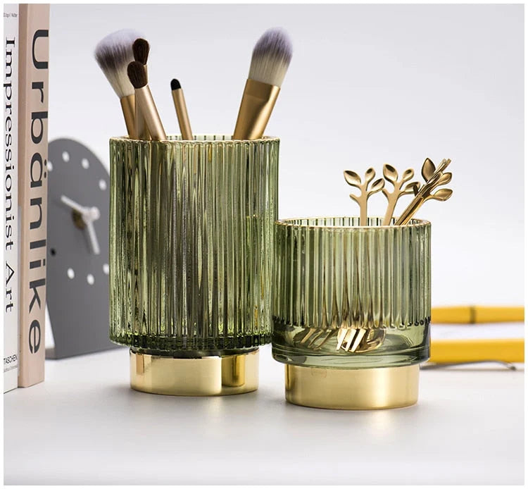 Makeup Organizer Textured Borosilicate Glass Gold Foil Accents