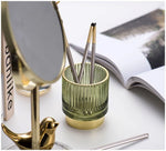 Makeup Organizer Textured Borosilicate Glass Gold Foil Accents