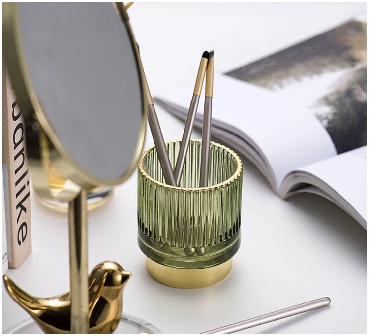 Makeup Organizer Textured Borosilicate Glass Gold Foil Accents