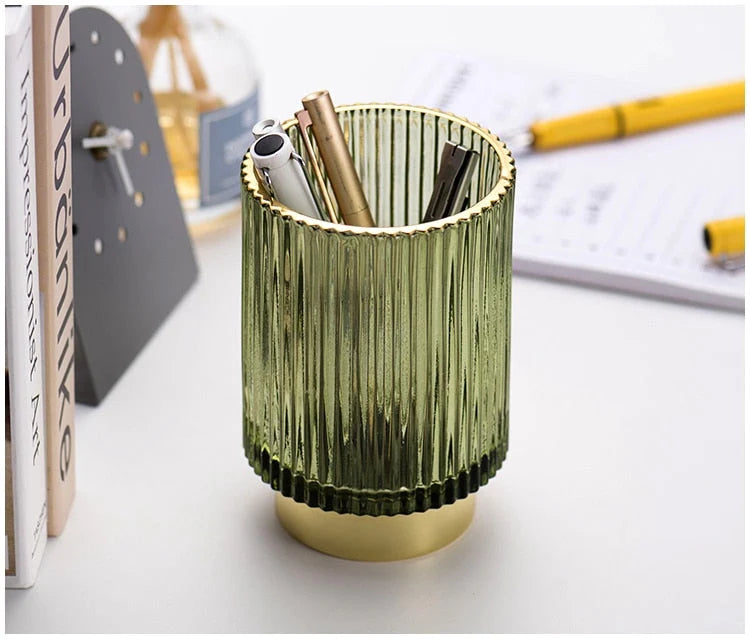 Makeup Organizer Textured Borosilicate Glass Gold Foil Accents