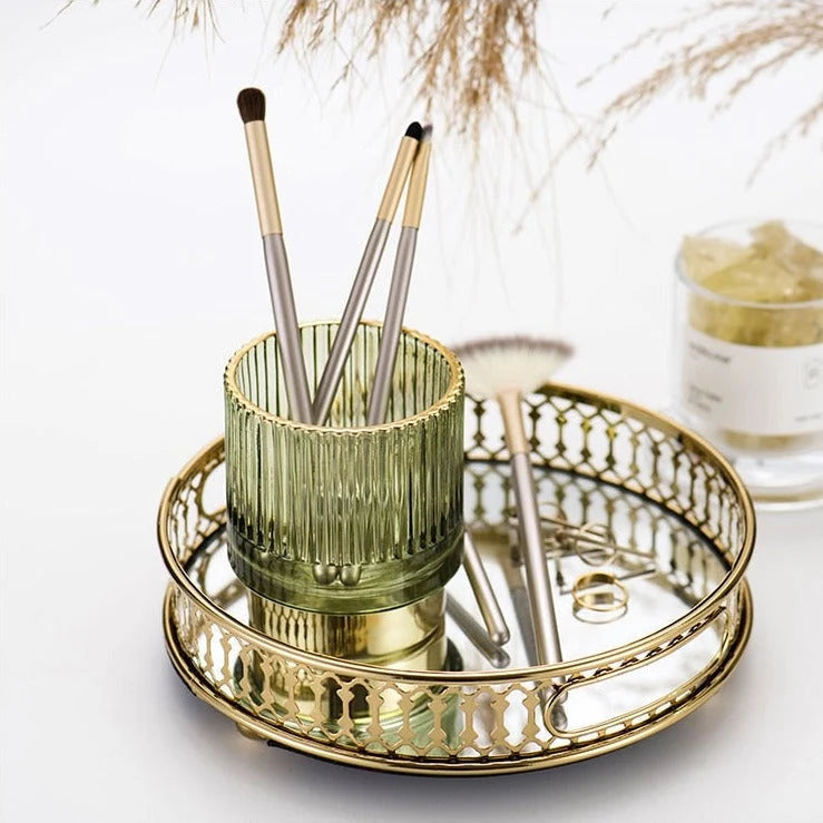 Makeup Organizer Textured Borosilicate Glass Gold Foil Accents