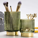 Makeup Organizer Textured Borosilicate Glass Gold Foil Accents