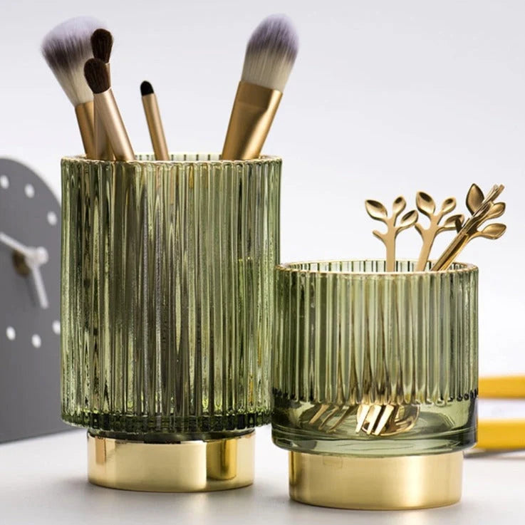 Makeup Organizer Textured Borosilicate Glass Gold Foil Accents