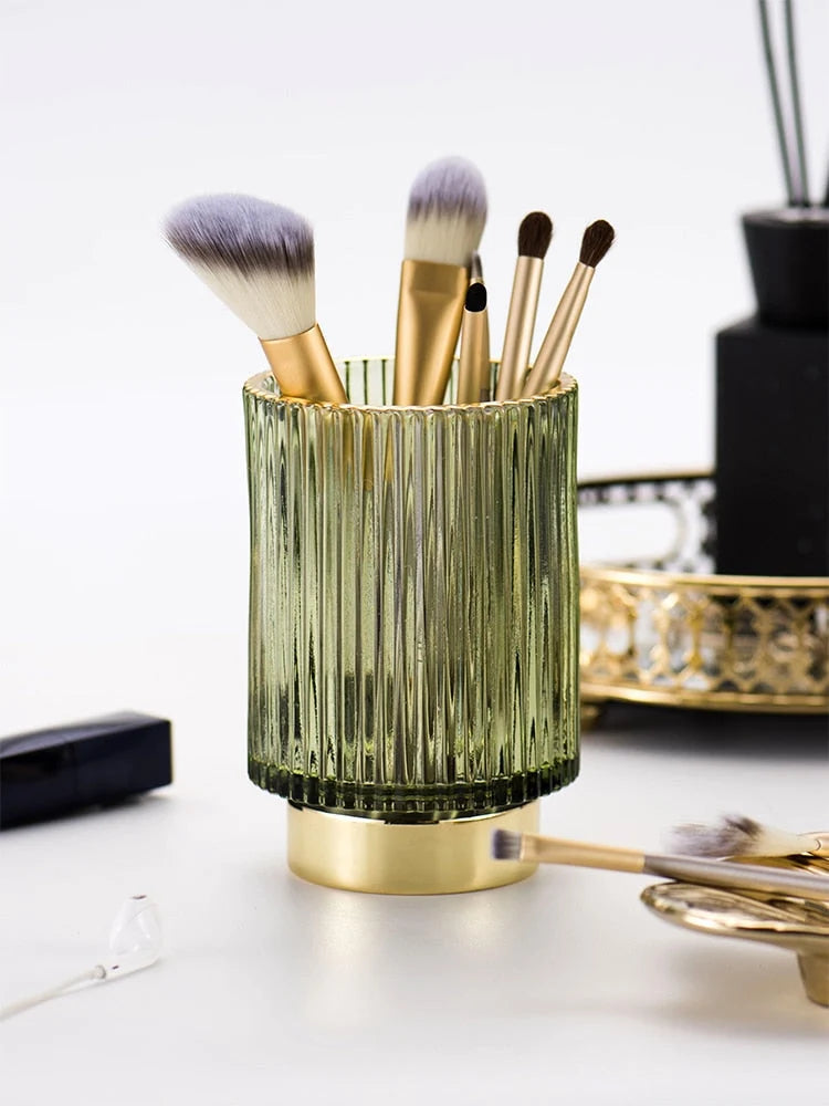Makeup Organizer Textured Borosilicate Glass Gold Foil Accents