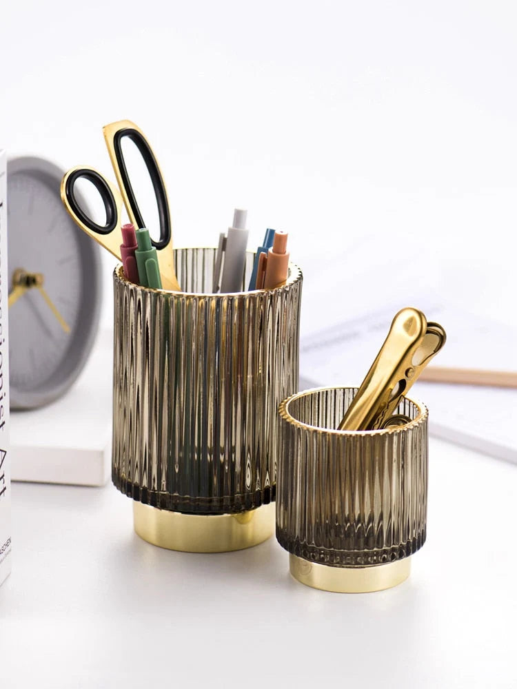 Makeup Organizer Textured Borosilicate Glass Gold Foil Accents