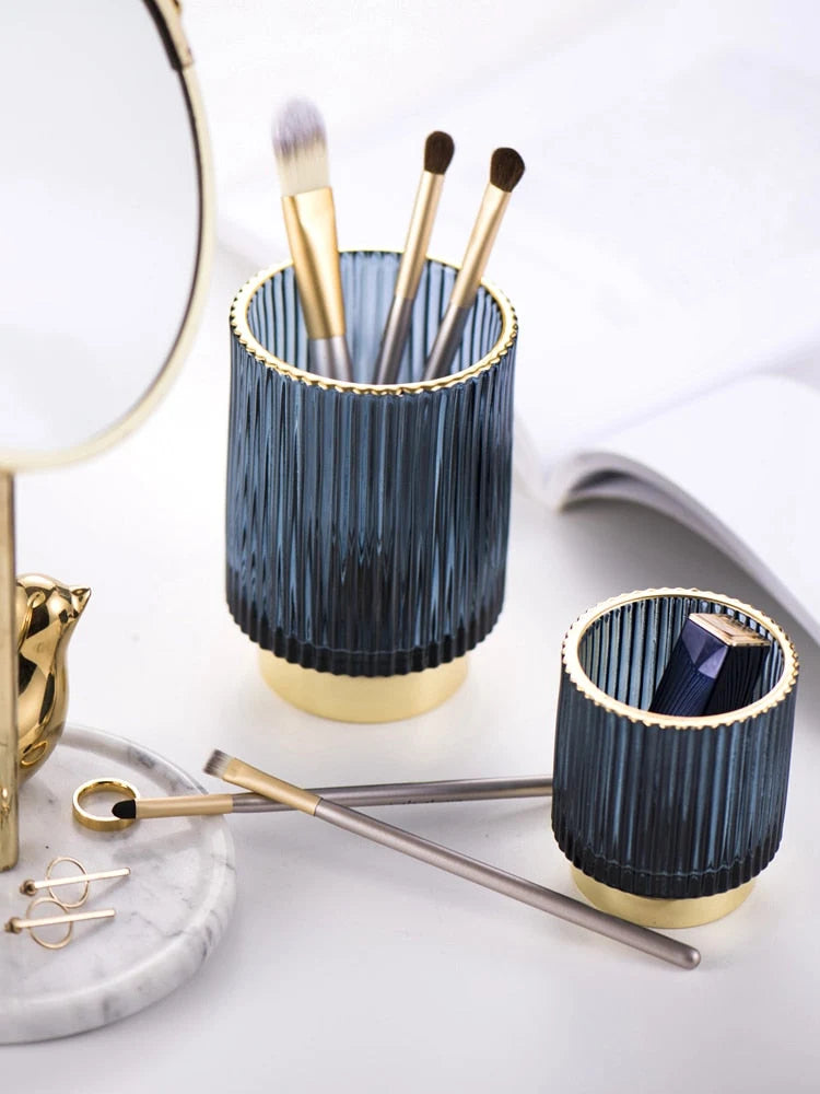 Makeup Organizer Textured Borosilicate Glass Gold Foil Accents