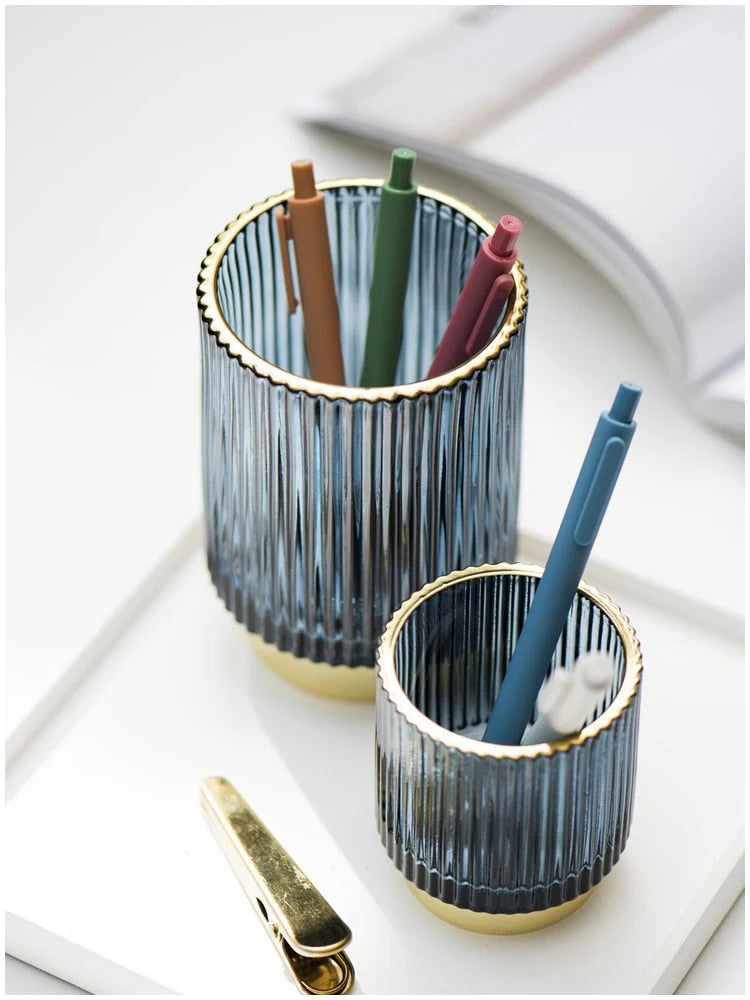 Makeup Organizer Textured Borosilicate Glass Gold Foil Accents