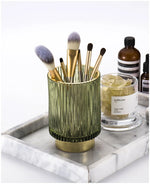 Makeup Organizer Textured Borosilicate Glass Gold Foil Accents