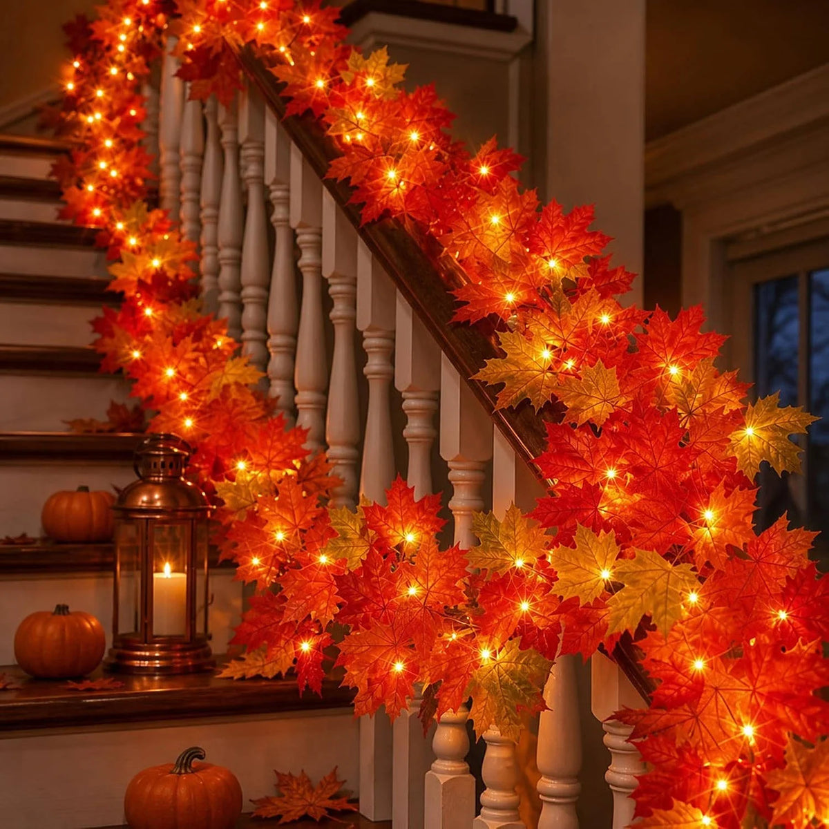Maple Leaf Garland 9-Ft 50 Orange Lights Connectable