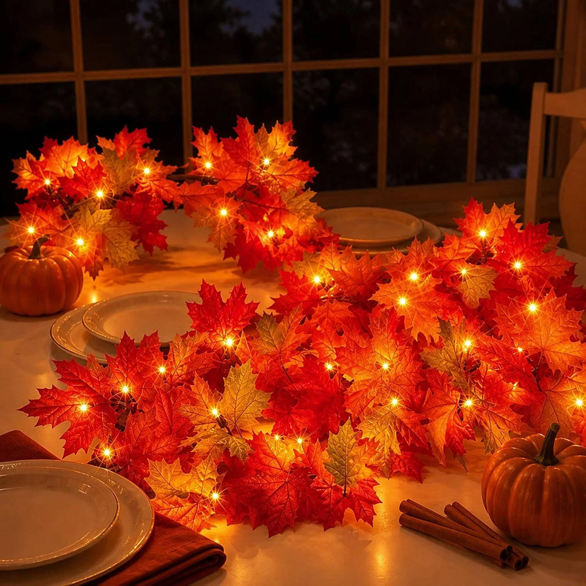 Maple Leaf Garland 9-Ft 50 Orange Lights Connectable