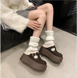 Mary Jane Loafers Suede Sheepskin Lined Platform Adjustable Buckle
