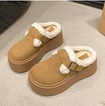 Mary Jane Loafers Suede Sheepskin Lined Platform Adjustable Buckle