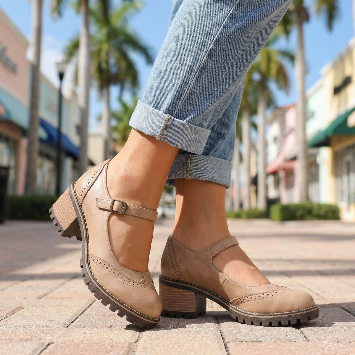 Mary Jane Shoes Adjustable Strap Block Heel Round Toe