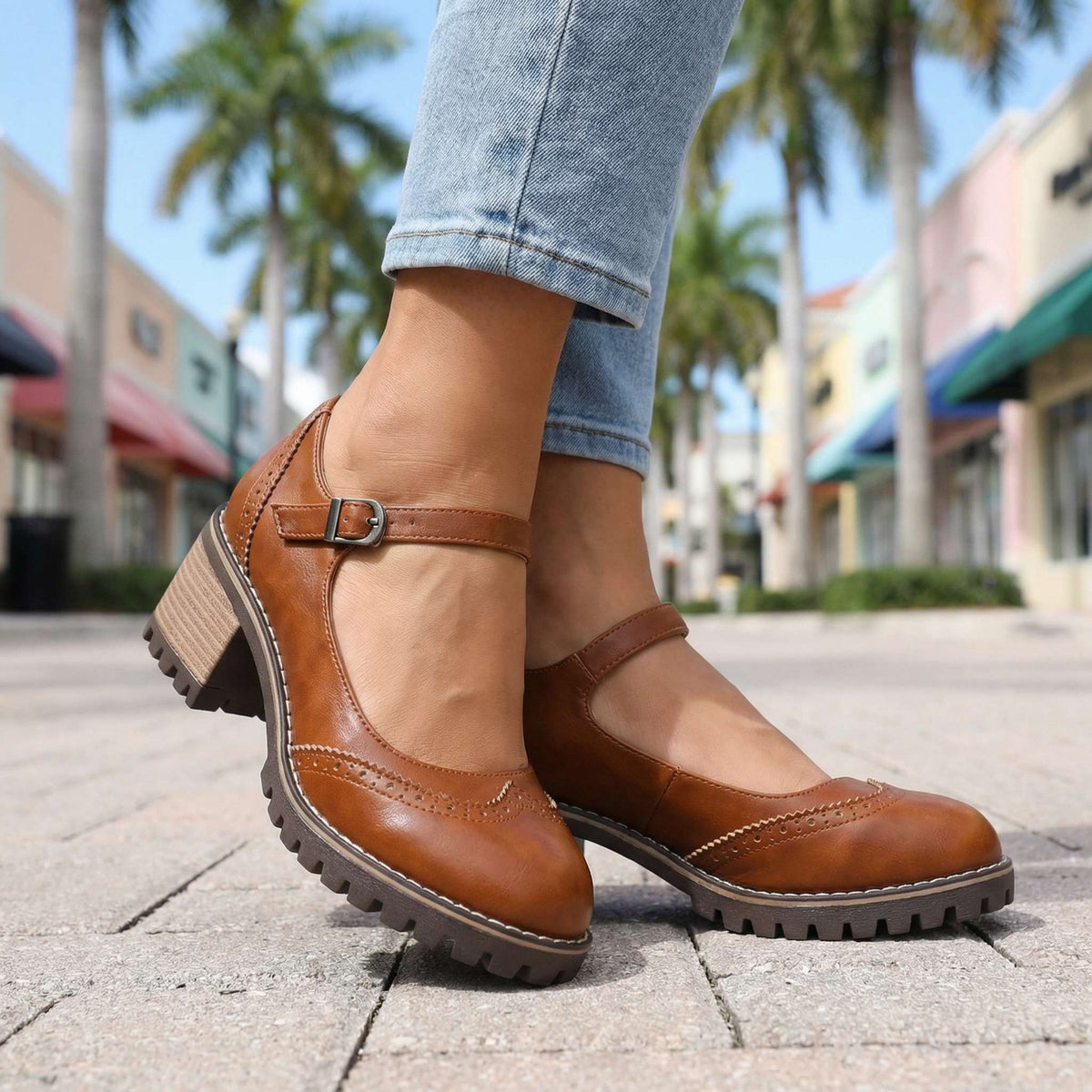 Mary Jane Shoes Adjustable Strap Block Heel Round Toe