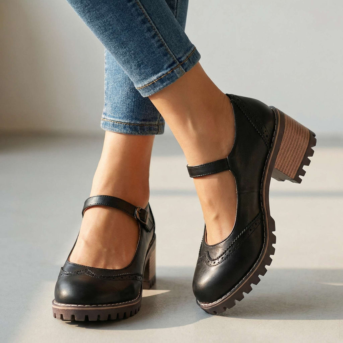 Mary Jane Shoes Adjustable Strap Cushioned Non-Slip