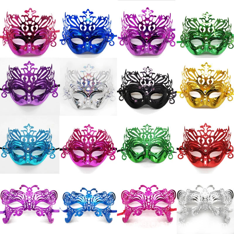 Masquerade Mask Lace-Like Pattern Glitter Details Adjustable Strap