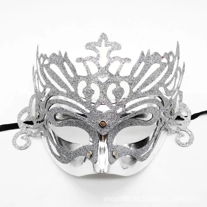 Masquerade Mask Lace-Like Pattern Glitter Details Adjustable Strap
