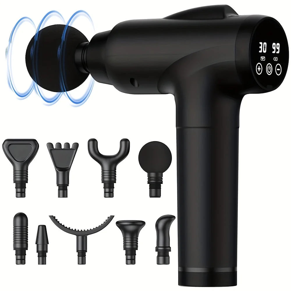 Massage Gun Cordless Rechargeable 30 Speeds 10 Attachments