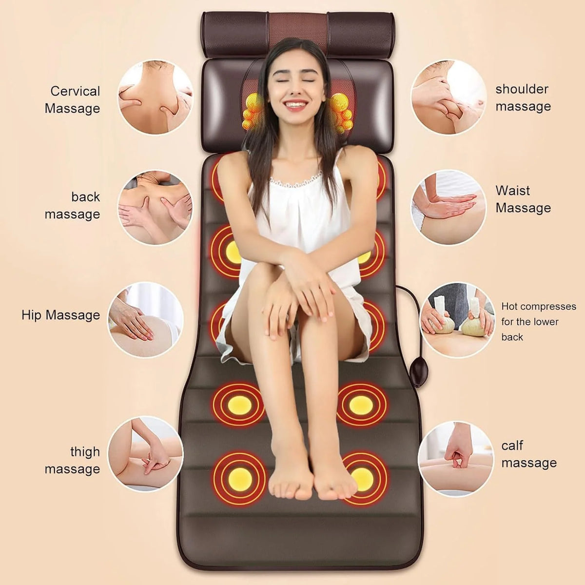 Massage Mat Full-Body Heat, Vibration & Kneading Foldable