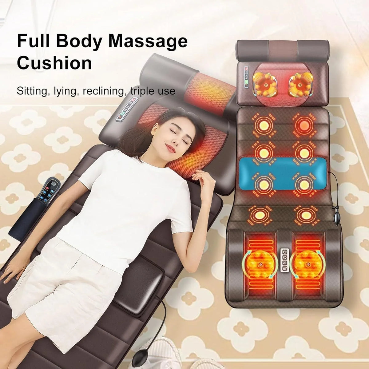 Massage Mat Full-Body Heat, Vibration & Kneading Foldable