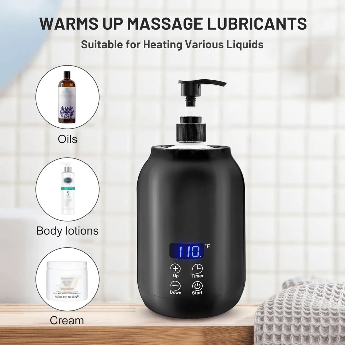 Massage Oil Warmer Electric Adjustable Temperature 360° Heating