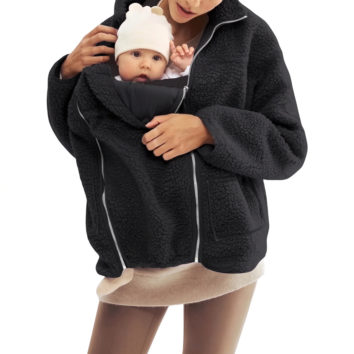 Maternity & Babywearing Jacket Teddy Fleece Expandable Front