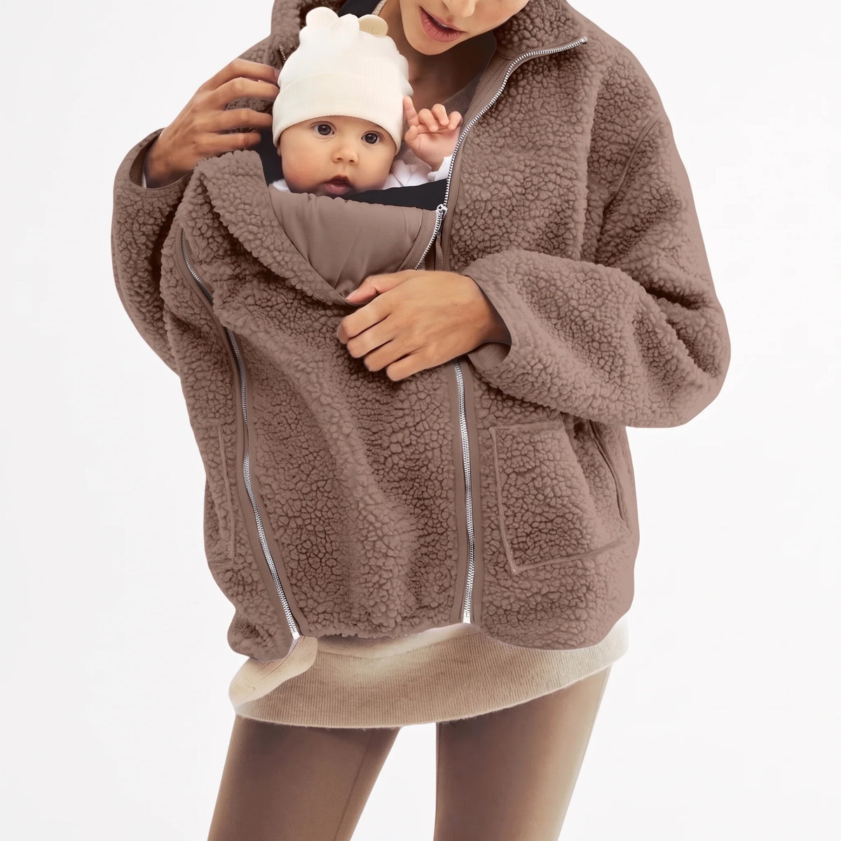 Maternity & Babywearing Jacket Teddy Fleece Expandable Front