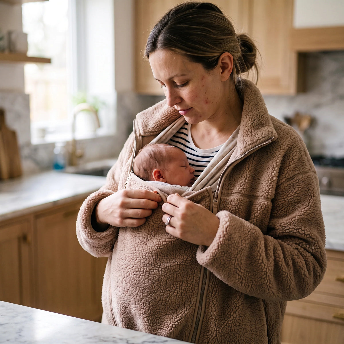 Maternity & Babywearing Jacket Teddy Fleece Expandable Front