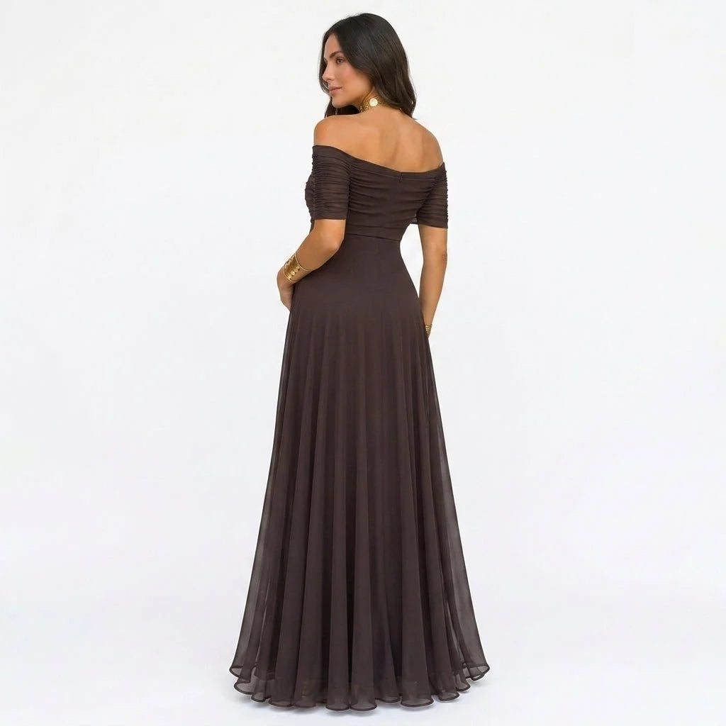 Maternity Maxi Dress Off-Shoulder Floral Stretch Polyester