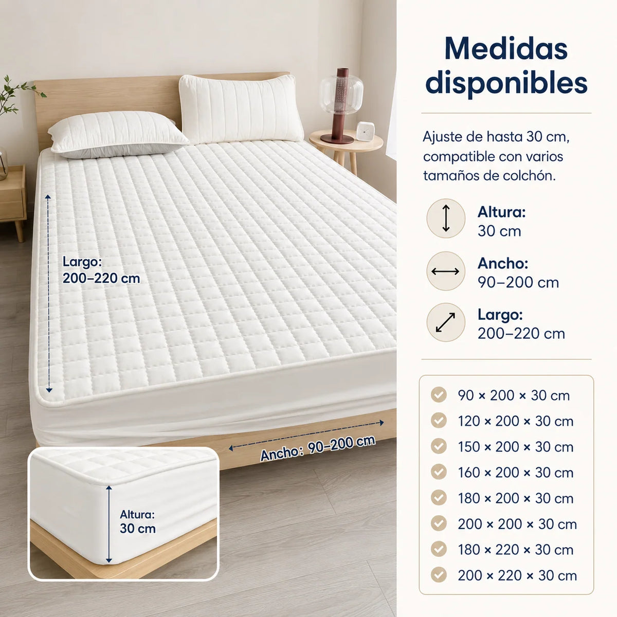 Mattress Protector Water-Repellent Quilted Breathable Machine-Washable