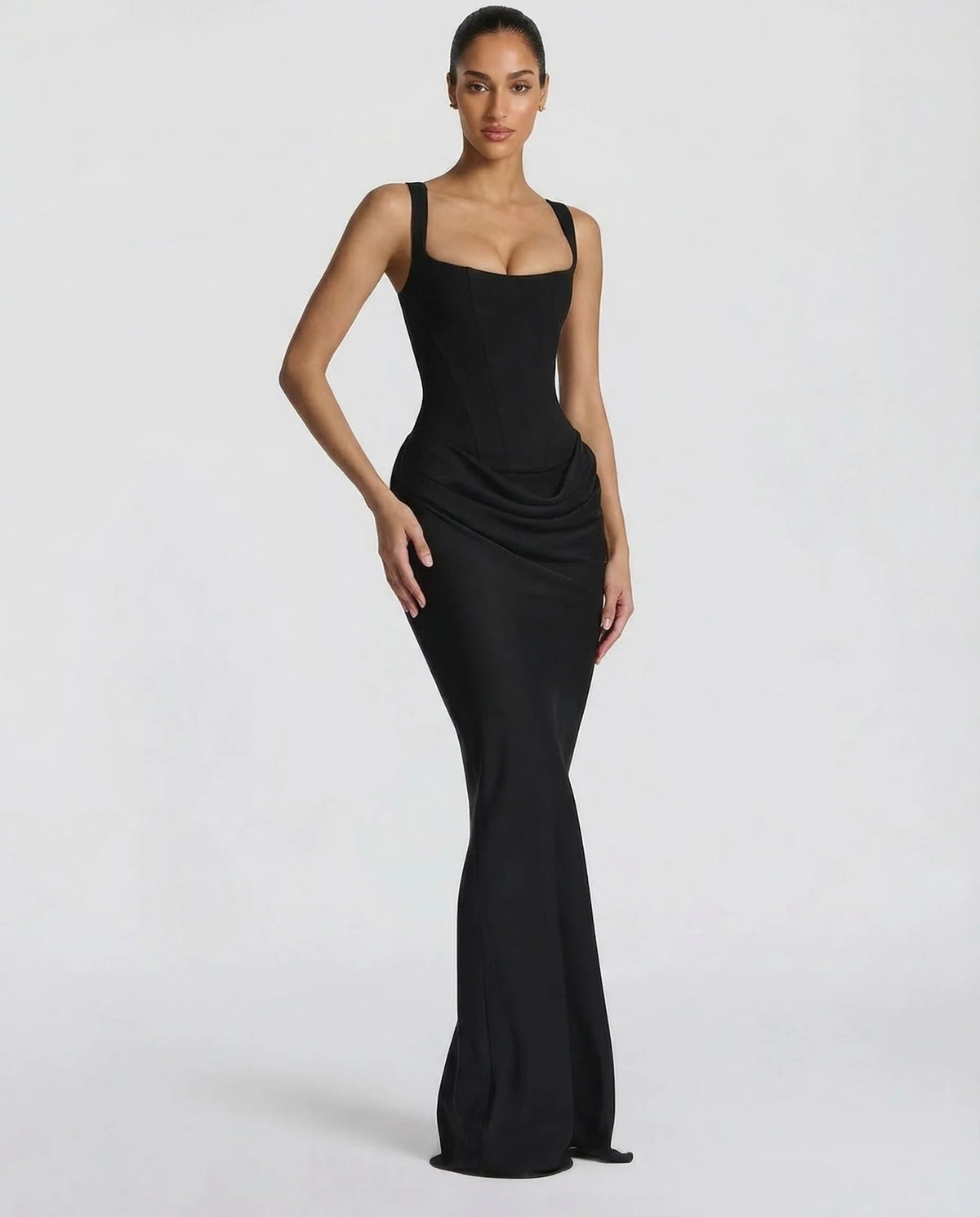Maxi Dress Corset Bodice Square Neckline Ruching