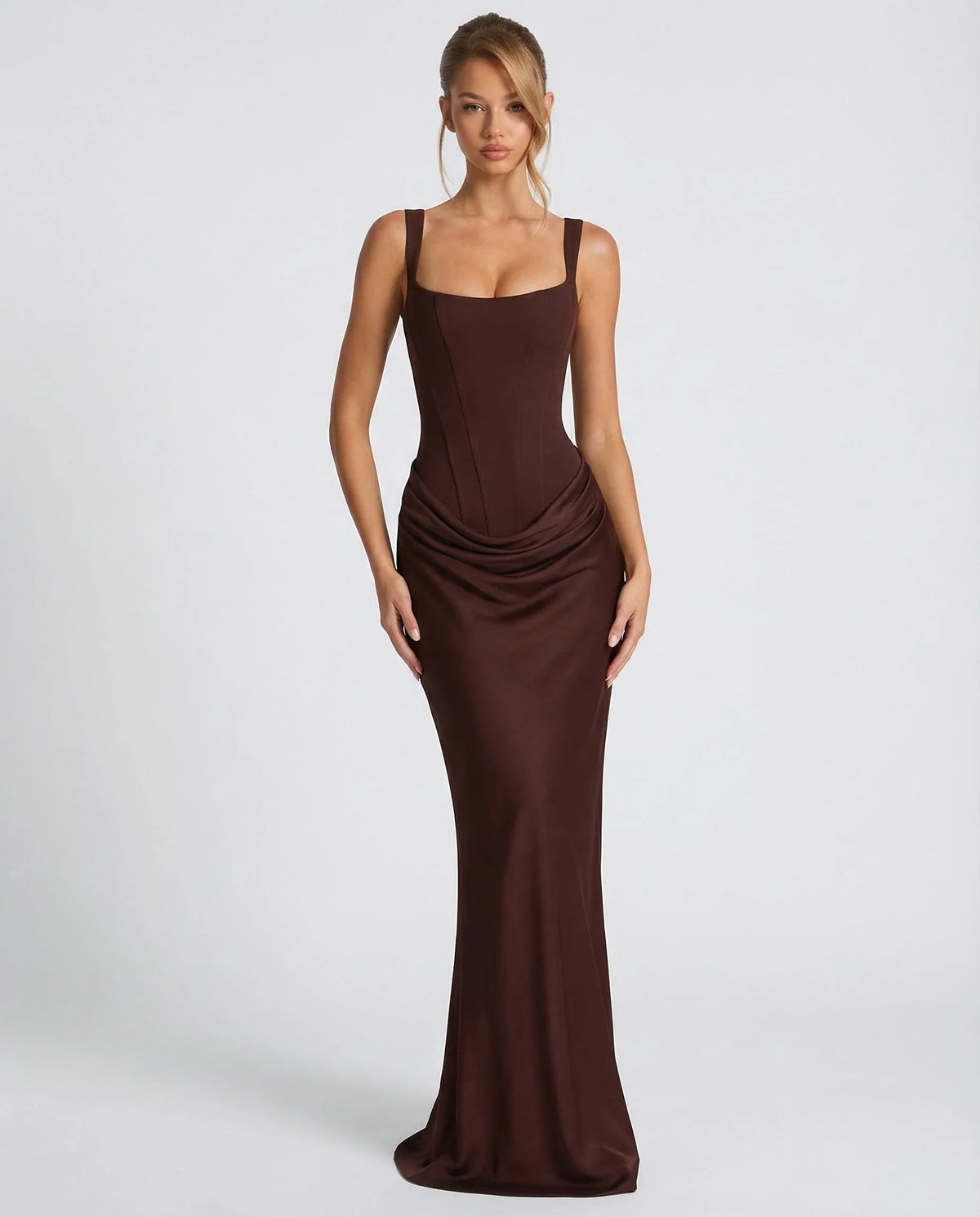 Maxi Dress Corset Bodice Square Neckline Ruching