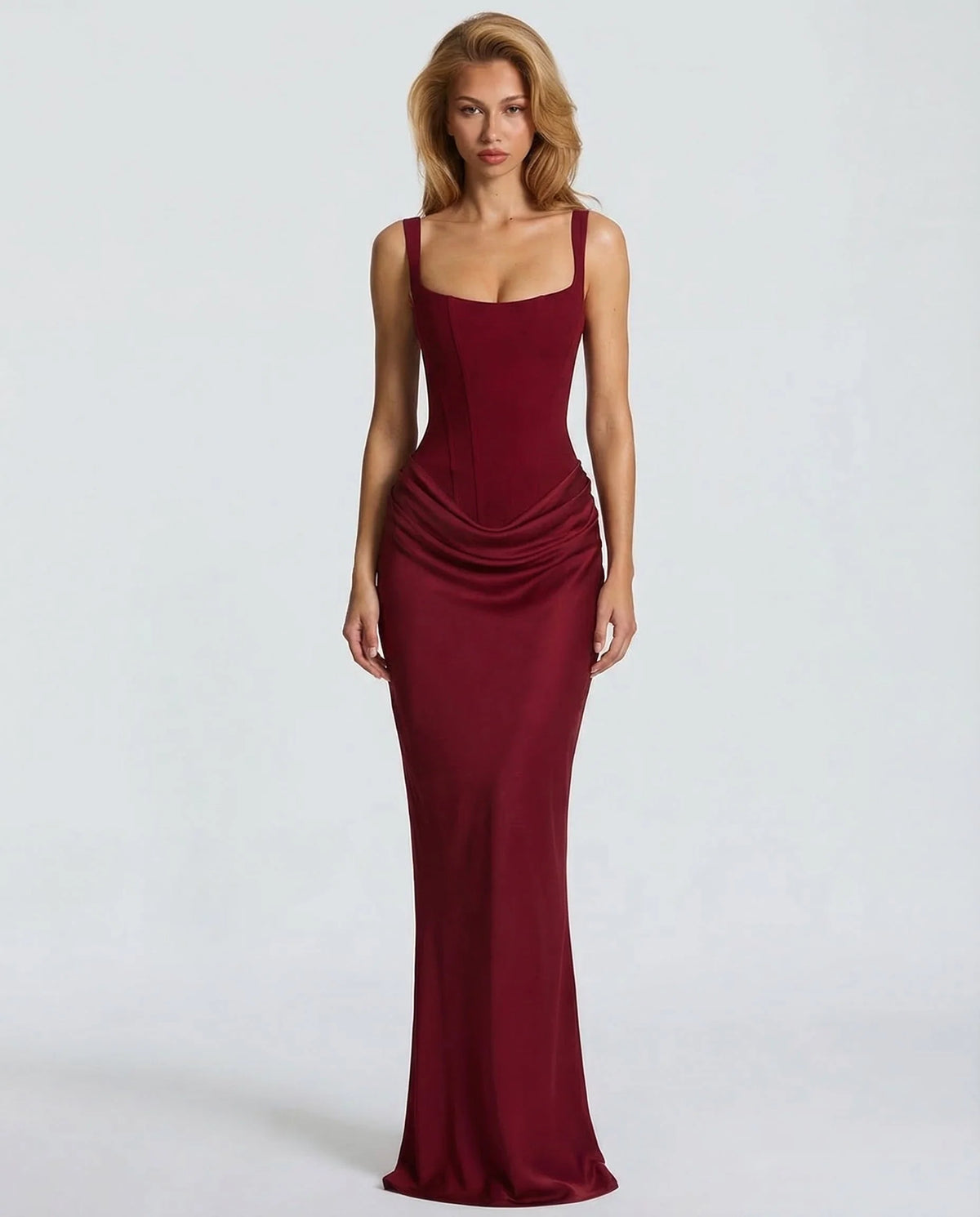 Maxi Dress Corset Bodice Square Neckline Ruching