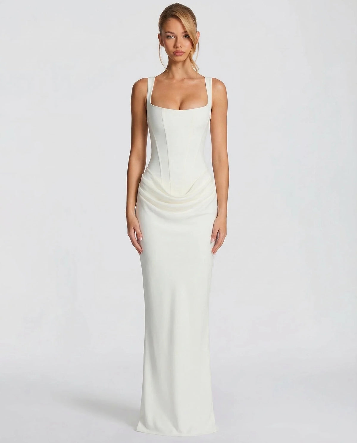 Maxi Dress Corset Bodice Square Neckline Ruching